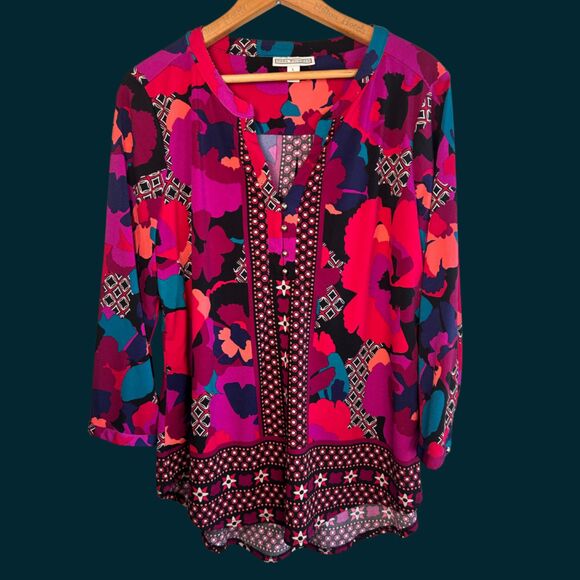 Dana Buchman Floral Print Button Accent Blouse - Picture 1 of 8